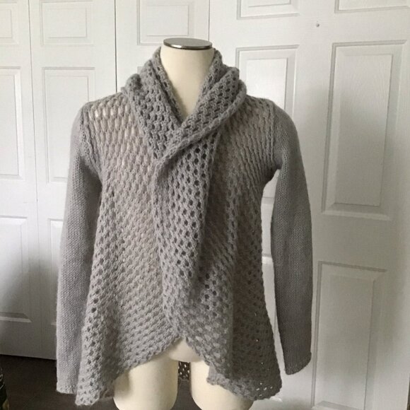 Elsamanda Italy Drape Open Front Cardigan Sweater Size Large Grey Mohair Wool - Picture 3 of 7